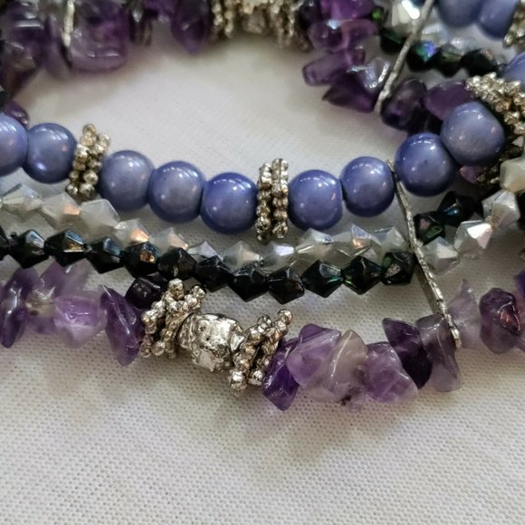 Multi Strand Amethyst Chip Bead Bicone Bracelet - Picture 2 of 3